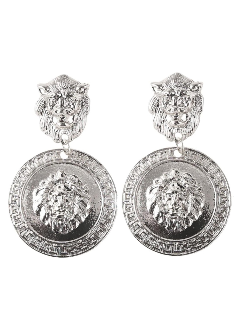 NEW  Lion Head Statement Drop Earrings Silver